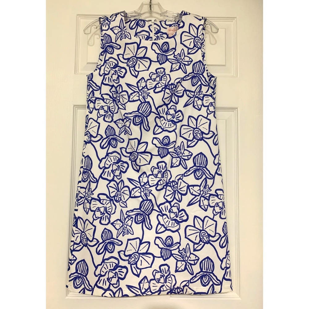 NWOT Persifor Margot Stretch Cotton Shift Dress Small‎ 0 2 4 Blue Floral Orchid